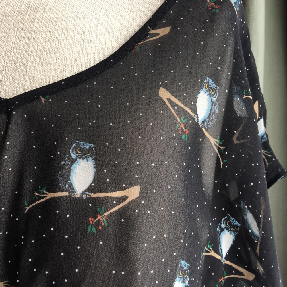 🦉 SHE SAID ✨🦉 Sheer Owl Print Long Blouse
